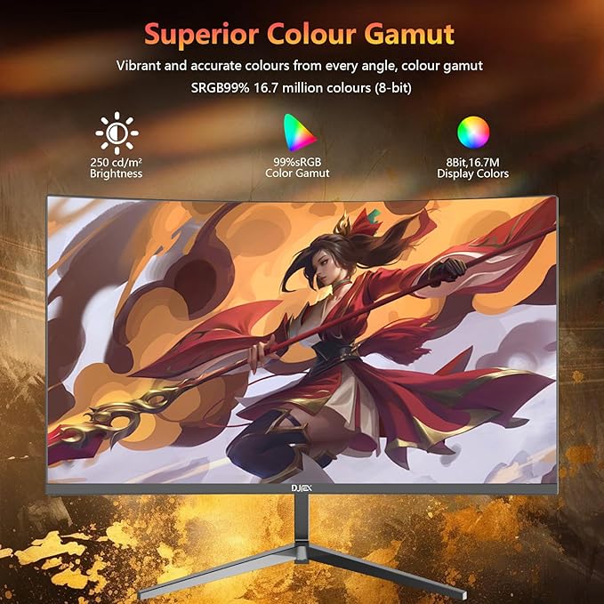 24 Inch Curved Gaming Monitor 180Hz Immersion MPRT 1ms99% sRGB HDR FHD1080P Computer Monitor FreeSync HDMI DP PortsFrameless HDR10 Eye Care VESA Mount75*75mm Ideal for Gaming Work
