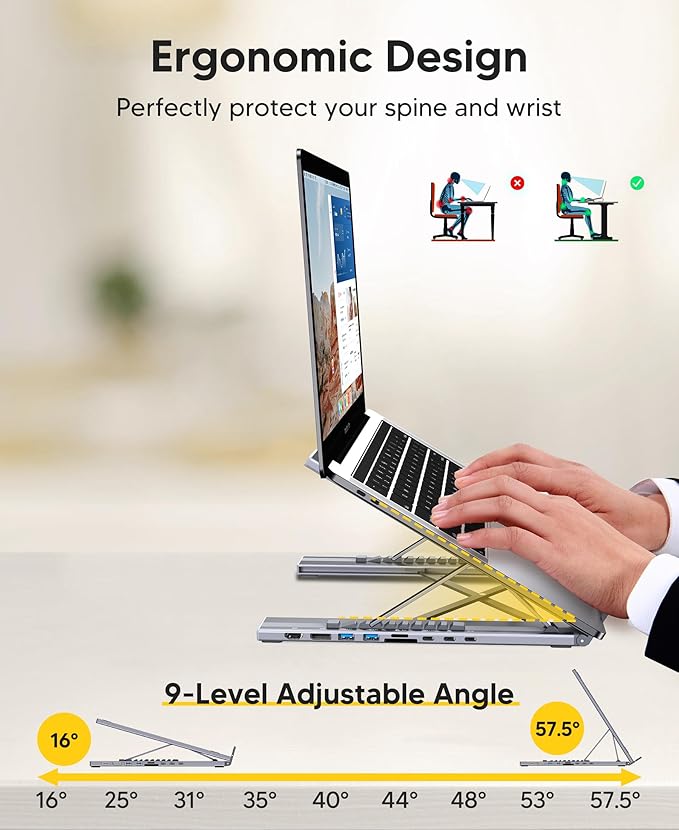 USB C Laptop Docking Station Stand Dual Monitor Single 8K for Windows DP 1.4 or Dual 4K for Win and Mac 9 in 1 USB C Hub with HDMI+DP 2*USB 3.0 PD 100W USB C 3.0 SD/TF Universal Dock Station