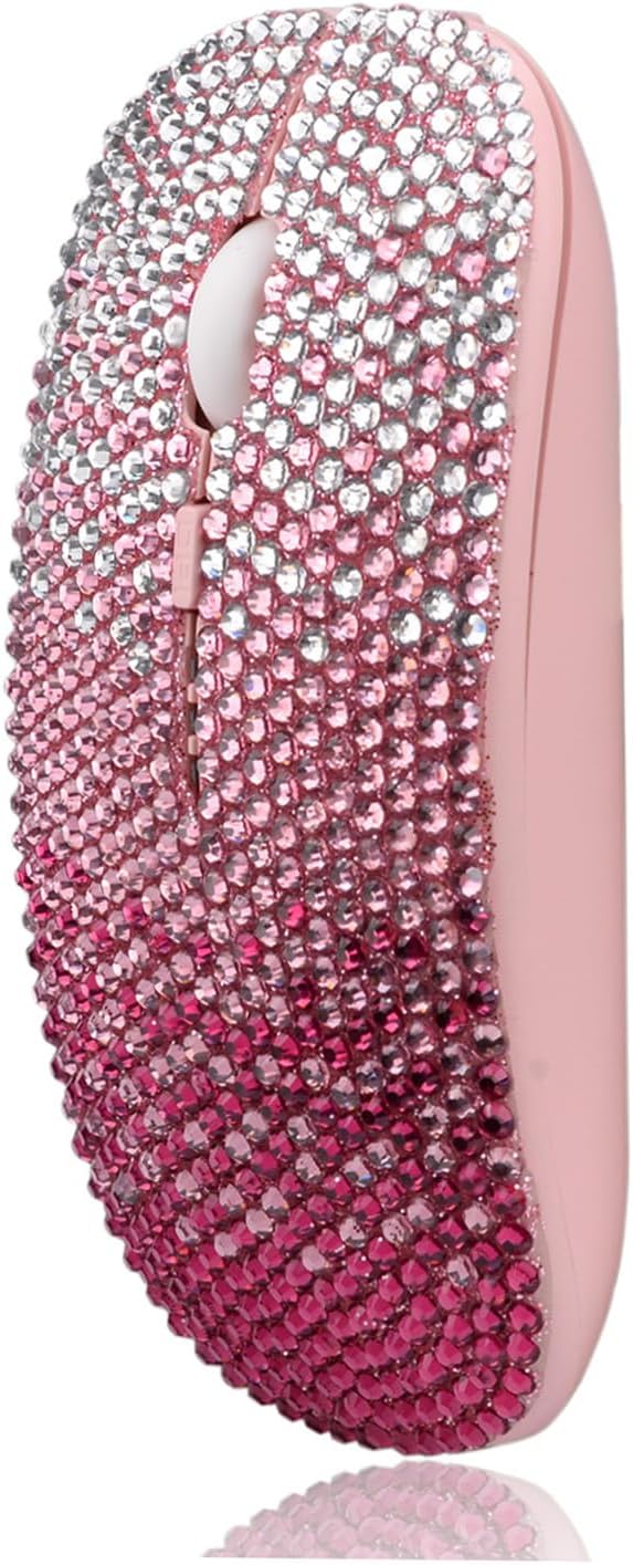 WONGS Bling Wireless Mouse Gradient Pink Crystal Rhinestone Rechargeable Wireless Silent Slim Mouse Sparkly Computer Mice with USB for LaptopNotebookPCMacBook - Gradient Pink