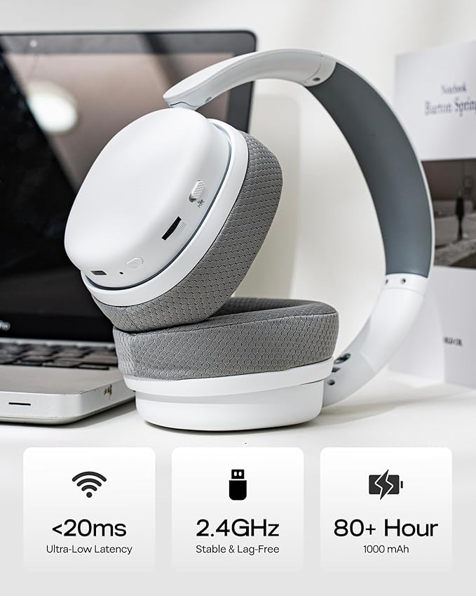 EPOMAKER X Aula G7 Pro Wireless Gaming Headset Dual Mode BT5.3 &amp 2.4GHz 7.1 Surround Sound 80+ Hour Battery RGB Light with Noise Canceling Mic for PS5 PS4 Switch PC (White)