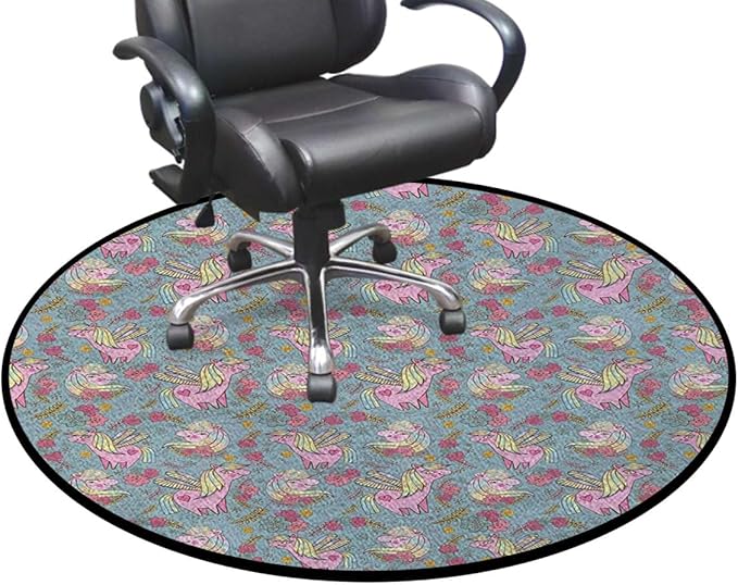 Multicolor Round Area Rug Doormat Non-Slip Floor Mat Carpet for Bedroom Living Room Study Playing Carpet The Sky with Rainbows Girls Print Diameter 35.4 in