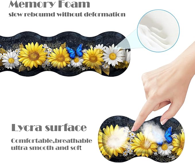 Ergonomic Keyboard Wrist Rest &amp Mouse Pad Wrist Rest SetXL Gaming Desk Mat 31.5x 11.8Non-Slip BaseMemory FoamEasy Typing Pain Relief for Office &amp HomeSunflower Daisy