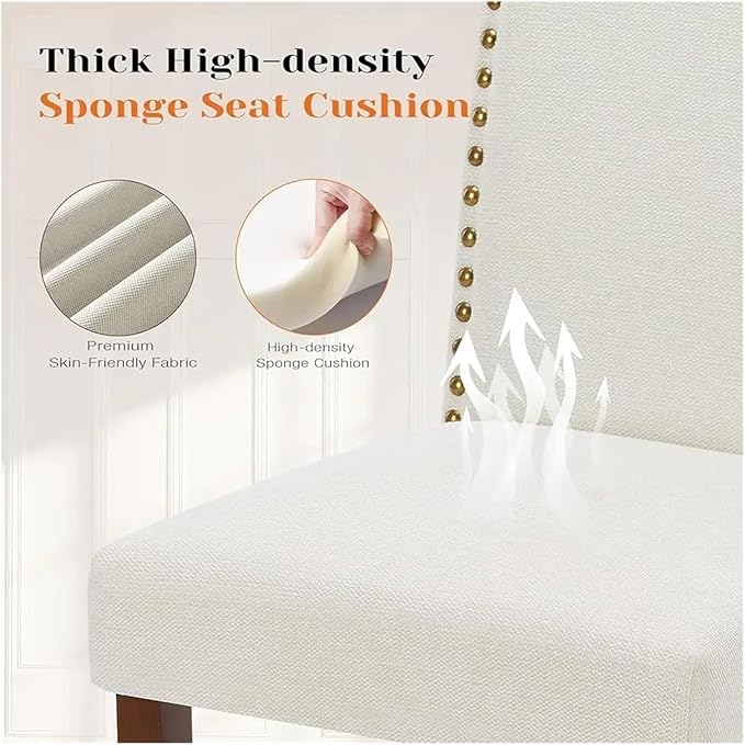 Adjustable Office Computer Chair with Armrest 1pcs Beige Upholstered Fabric Dining Room Chair with Nailhead Trim and Solid Wood Legs