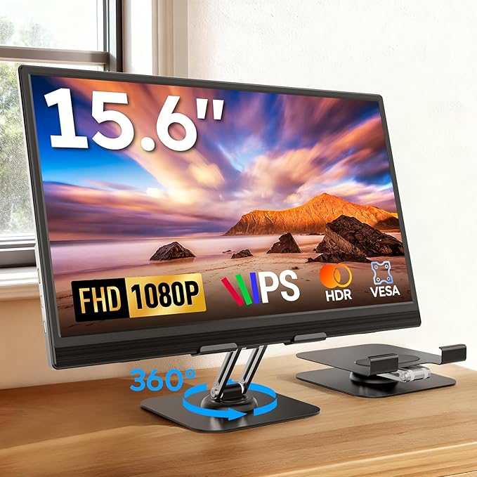 Portable Monitor 15.6 FHD 1080P Portable Screen for Laptop with Adjustable Stand USB-C HDMI Second External Monitor Travel Screen Extender for Laptop Mac Phone PS4/5 Xbox Switch - Black