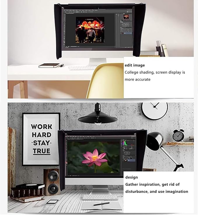 Monitor Hood Sunshade Desktop Computer Monitor Hood Frame Width 17-28 Inches Adjustable Blocks Ambient Stray Light &amp Improves Work Concentration 3 Sided Shading for Office Play Games