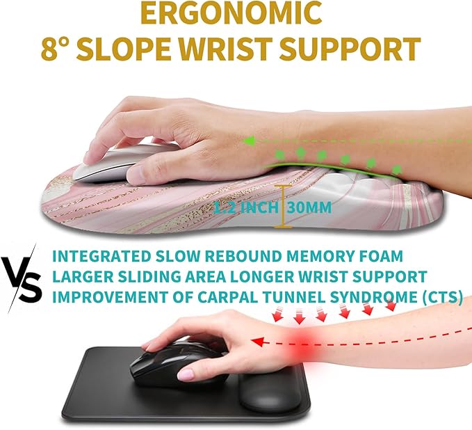 Hokafenle Ergonomic Mouse Pad Wrist Support Wrist Rest Mousepad for Carpal Tunnel Pain Relief with Integrated Memory Foam Slope Massage Bulge (11.8x7.9 inchPink Fluid