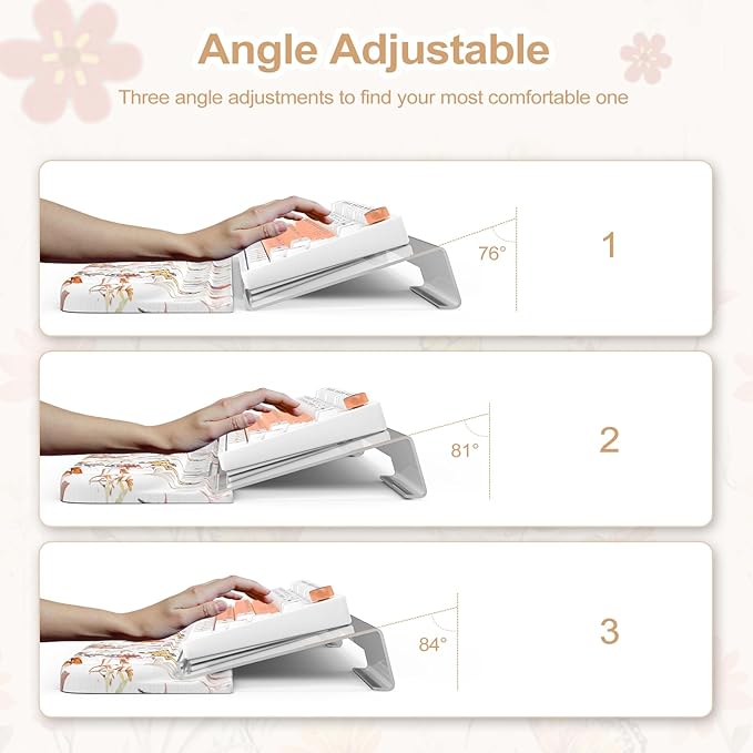 2 in 1 Acrylic Computer Keyboard Holder with Soft Wrist Rest Butterfly Keyboard Wrist Pad 3-Level Height Adjustment for Ergonomic Typing Wrist Rests for Office (White)