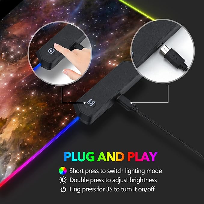 AIMSA Large Gaming Mouse Pad RGB Keyboard Led Mousepad Extended 35.4 x 15.8 inch Non-Slip Rubber Base with 14 Lighting Modes Desk Mat Colorful Galaxy Nebula