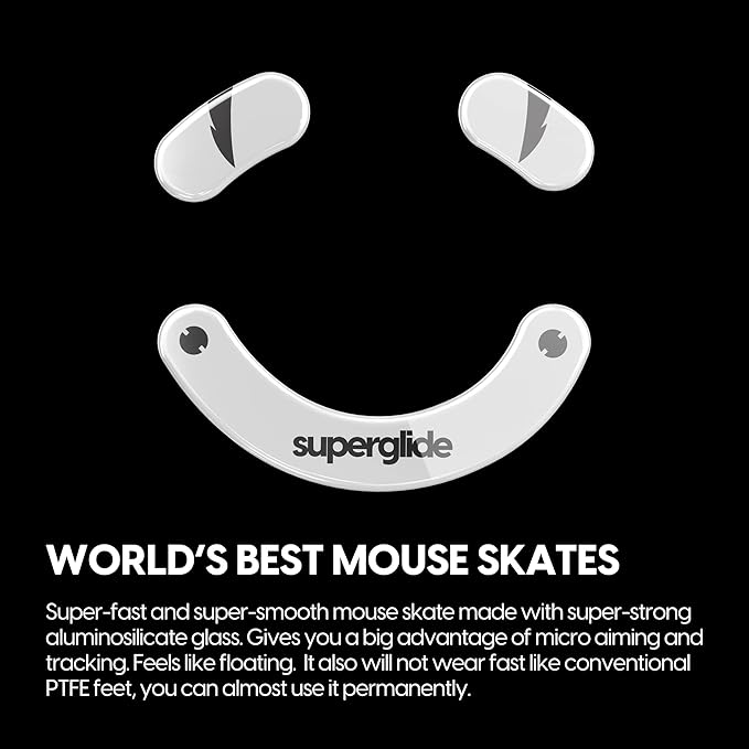 Superglide Glass Mouse Skates - Super Smooth Glide Polished Round Edge Super Fast Gaming Mouse Feet with Durable Sole for Razer Deathadder v3 Pro (Type-S White)