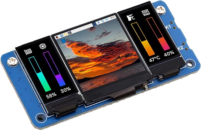 Triple LCD HAT for Raspberry Pi 5/4B/3B+/3B/Zero W/Zero 2W Onboard 1.3inch IPS LCD 240x240 Main Screen and Dual 0.96inch IPS 160x80 Resolution LCD Secondary Screens SPI Interface