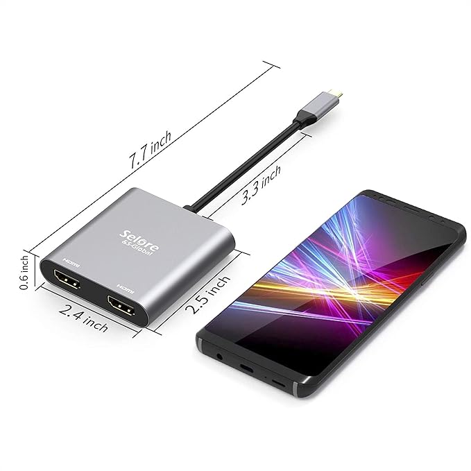 Selore&ampS-Global USB C to Dual HDMI Adapter 4K @60hz Type C to HDMI Converter for MacBook Pro Air 2020/2019/2018LenovoYoga 920/Thinkpad T480Dell XPS 13/15/17etc