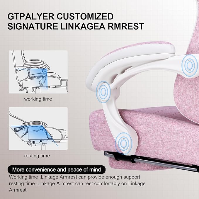 GTPLAYER Gaming Chair Computer Office Chair with Pocket Spring Cushion Linkage Armrests and Footrest High Back Ergonomic Computer Chair with Lumbar Support Task Chair with Footrest