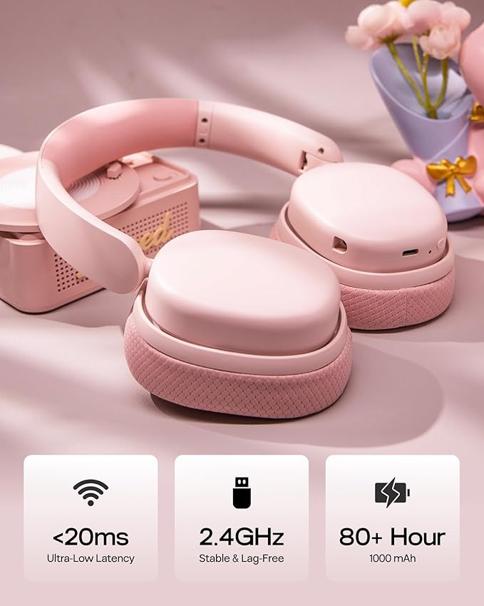 EPOMAKER X Aula G7 Pro Wireless Gaming Headset Dual Mode BT5.3 &amp 2.4GHz 7.1 Surround Sound 80+ Hour Battery RGB Light with Noise Canceling Mic for PS5 PS4 Switch PC (Pink)