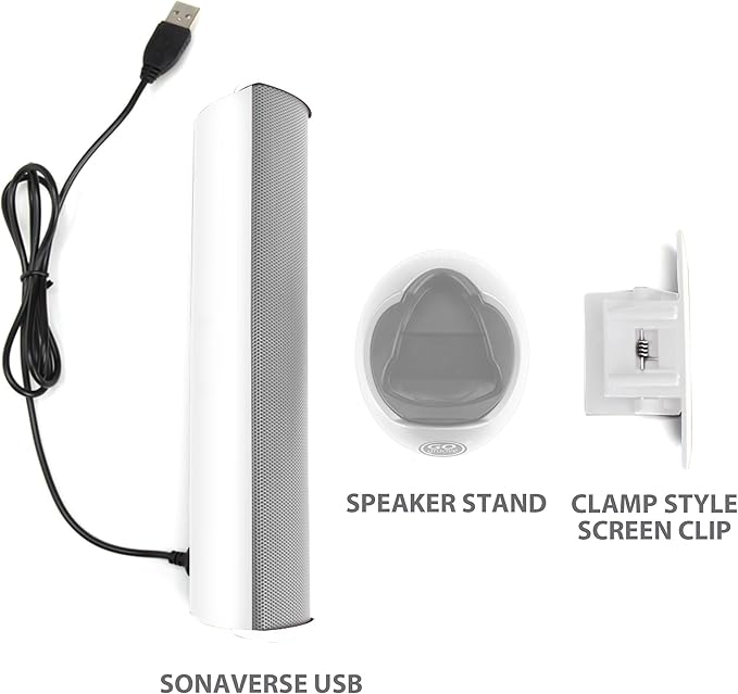 GOgroove SonaVERSE USB Speakers for Laptop Computer - USB Powered Mini Sound Bar with Clip-On Portable External Speaker Design for Monitor One Cable for Digital Audio Input and Power (White)