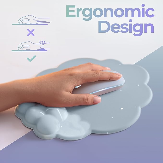 Premium Quality Cloud Wrist Rest Keyboard &amp Mouse Pad Set – Ergonomic Memory Foam Desk Accessories with Wrist Support for Office &amp Gaming – Baby-Blue-Sky