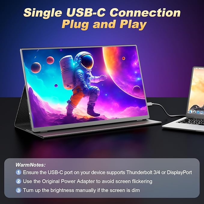 18.5 Inch Portable Monitor 120Hz 1080P FHD 100% sRGB USB-C HDMI Portable Travel Second Screen Monitor for Laptop Portable Display with Smart Cover VESA Compatible