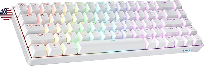 Geeky GK65 SE 65% | Mechanical Gaming Keyboard | 68 Keys Multi Color RGB LED Backlit for PC/Mac Gamer | ANSI US American Layout (White Mechanical Brown)