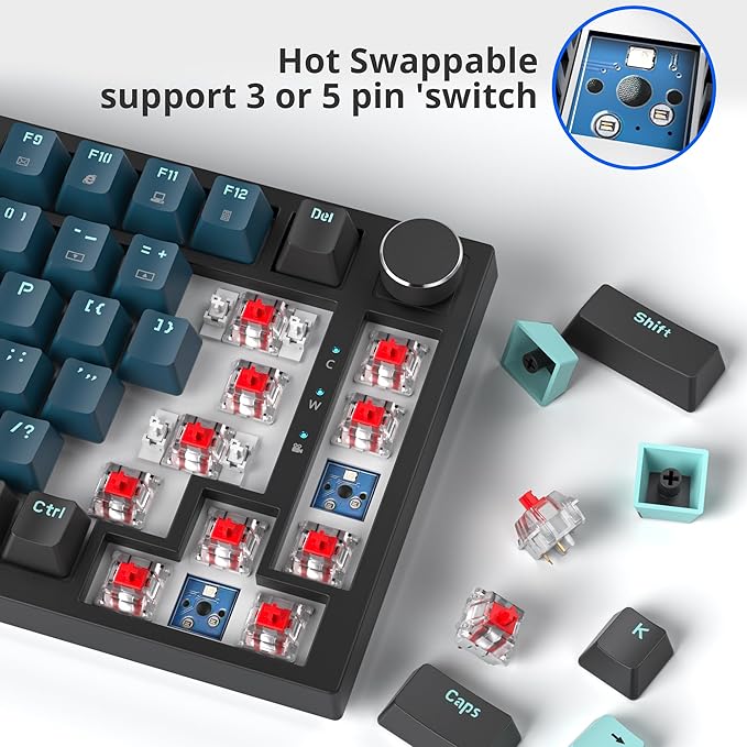 Fogruaden Wired 75% Percent Mechanical Keyboard RGB Backlit 75 Percent Gaming Keyboard Gasket Mount TKL Mechanical Keyboard Hot Swappable Red Switch NKRO Compact Keyboard with Volume Knob