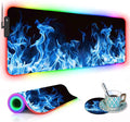 RGB Gaming Mouse Pad with Coffee Coaster XXL Large Glowing LED Mousepad Anti-Slip Rubber Base Computer Keyboard Desk Mouse Mat 31.5 X 11.8 Inch - Blue Flame