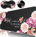 Desk Pad Extended Large Mouse Pad with Stitched Edges (31.5X11.8In) Ergonomic Mouse Wrist Rest Support Waterproof Computer Keyboard Mouse Mat Peony Flower Psalm 46:5 XXL Black Gaming Mouse Pad
