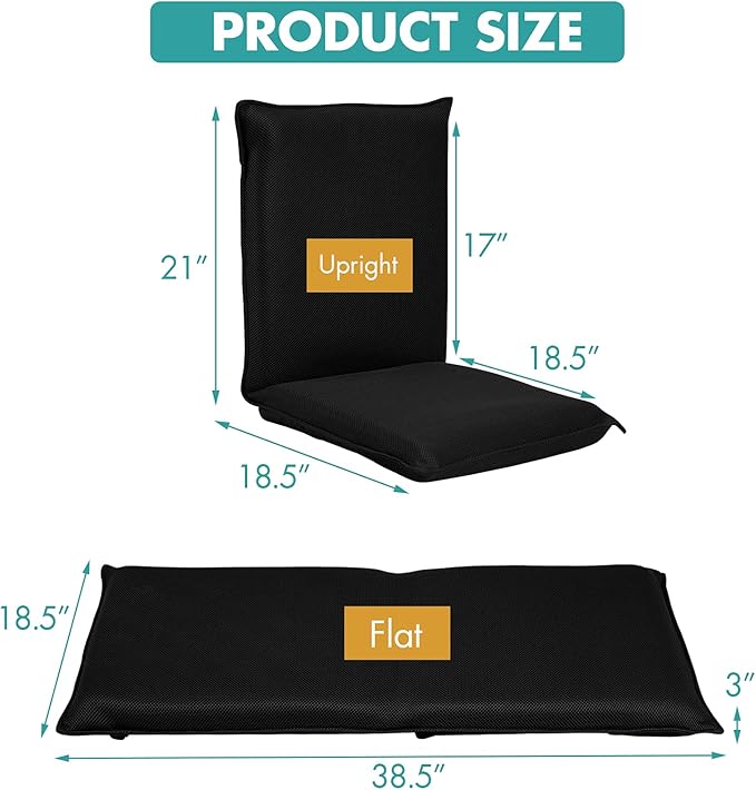 GOFLAME Adjustable Floor Chair 6-Position Folding Padded Gaming Sofa Chair Cushioned Back Support Lazy Sofa for Reading Meditation Games (Black)