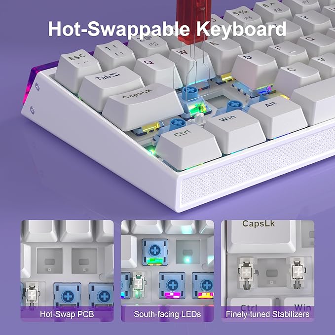 MageGee AIR68 Wireless Hall Effect Gaming Keyboard 60% RGB Magnetic Switch Keyboard with Rapid Trigger Adjustable Actuation 8KHz Polling Rate 0.01mm RT Accuracy 6000mAh Hot-Swap (White)