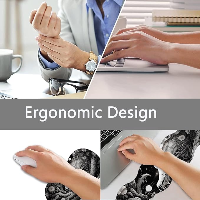 Large Gaming Mouse Pad + Keyboard Wrist Rest + Wrist Support + Coaster Set Memory Foam Ergonomic for Easy Typing XXL Extended Gaming Mouse Pad Table Pad - Black Snake