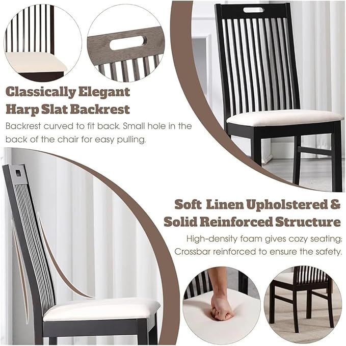 Adjustable Office Computer Chair with Armrest 1pcs Dark Brown Wood Dining Chairs with Spindle Slat High Back Upholstered Seat