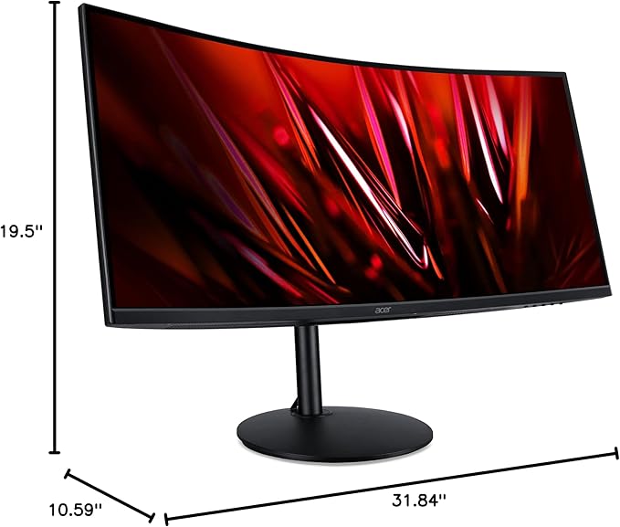 acer Nitro 34 QHD 3440 x 1440 1500R Curved PC Gaming Monitor AMD FreeSync Premium 165Hz Refresh 1ms (VRB) ZeroFrame Design 2 x Display Port 1.4 &amp 2 x HDMI 2.0 Ports XZ342CU SbmiipphxBlack