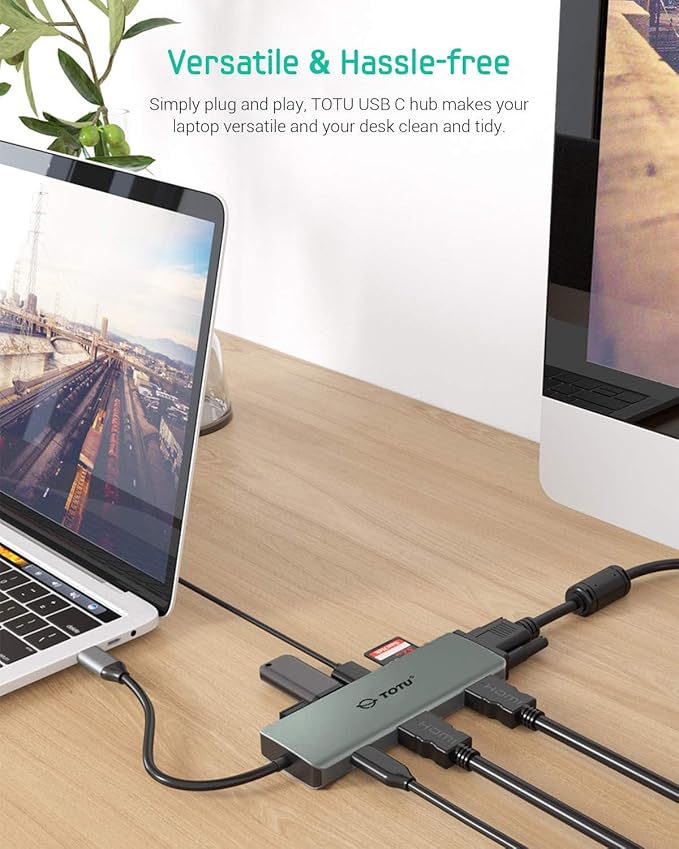 TOTU Docking Station USB C Hub 9 in 1 Triple Display Docking Station with Collage Display Mode Dual 4K HDMI VGA 100W PD 3 USB 3.0 and TF/SD Card Reader for MacBook Pro Air and Type-C Laptops