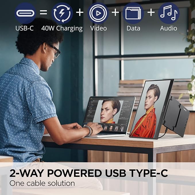 ViewSonic VP16-OLED 15.6 Portable 1080p OLED Monitor with 60W USB-C and mini-HDMI and Ergonomic Stand(Renewed)