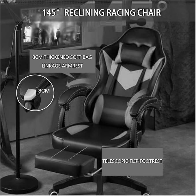 Chair Swivel Chair Gaming Chair Footrest Cool Stitching Color Ergonomics Gamer Chair 145° Comfortable Reclining Racing Chair Silla Gamer Load Bearing 140Kg/308.6Lbs