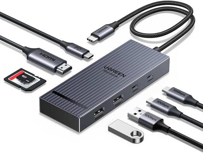 UGREEN Revodok Pro USB C Hub for Laptop 8 in 1 MacBook Docking Station 4K 60Hz HDMI 100W PD Charging USB-C &amp USB-A 10Gbps Data Ports SD/TF Card Reader for MacBook Pro/Air iPad Pro XPS Thinkp