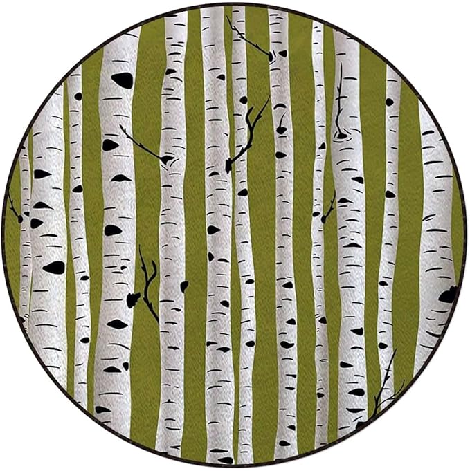 Birch Tree Carpet Round Office Chair Mat for Hardwood Floor Multi-Purpose Soft Mats for Gaming Rolling Chair/Living Room/Study Forest Seasonal Nature Woodland LeaflessBlack White Diameter 60 in