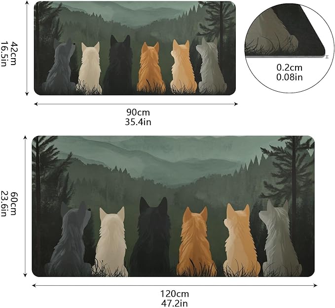 Mouse Pad Desk Mat Leather Desk Pad Large Gaming Desk Cover Protector Mat for Keyboard Computer Laptop Office Waterproof 35.4 x 16.5 Inch Cute Wolves Back and Green Mountain