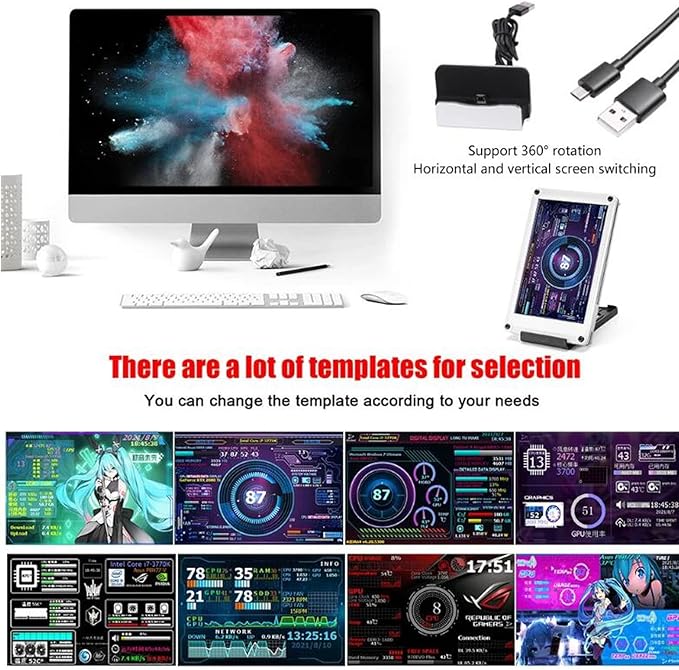 Acogedor 3.5 Inch IPS USB Mini Screen Computer Temp Monitor PC CPU GPU RAM HDD Data Monitor PC Sensor Panel Display with Visual Theme Editor