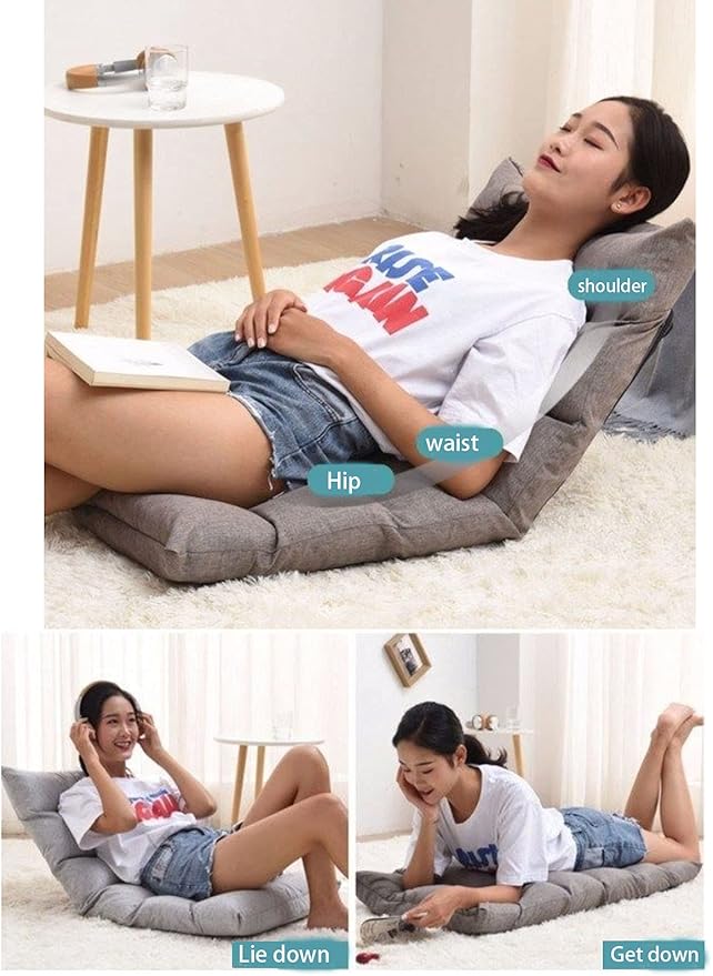 Diumy Lazy Floor Chair6-Position Adjustable Floor ChairTatami Lazy Chair with Back Support Folding Padded Video Gaming Seat Cushions for Indoor Adults-Navy 52x55x55cm(20x22x22inch)