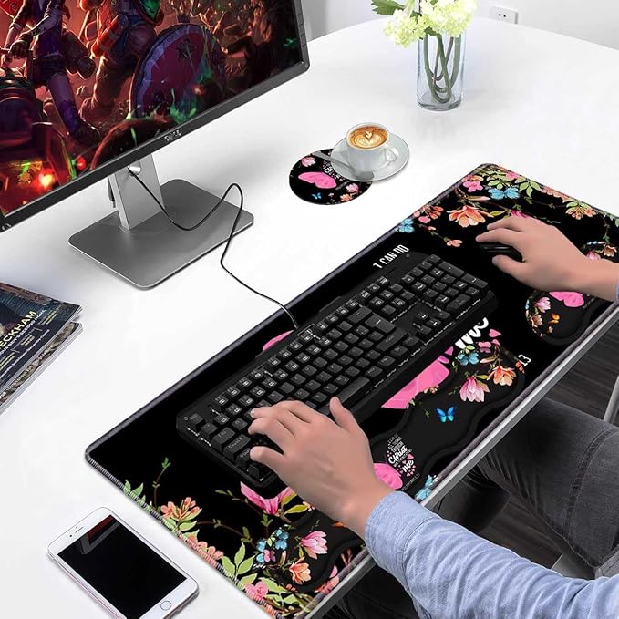 Ergonomic Keyboard Wrist Rest &amp Mouse Pad Wrist Rest SetFloral Butterfly Quote Bible Verse Philippians 4:13 Large Gaming Desk Mat 31.5x 11.8 with Memory FoamEasy Typing Pain Relief for Home Of