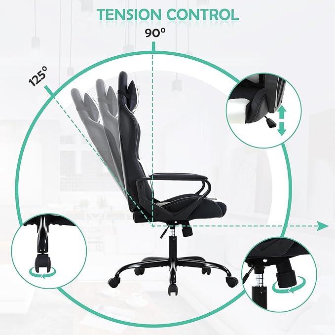 Comfortable Gaming Chairs for Adults Cheap Gamer Chair Swivel Game Chair for Boys Leather Computer Chair with Headrest and Lumbar Support PC Chair Racing Chair