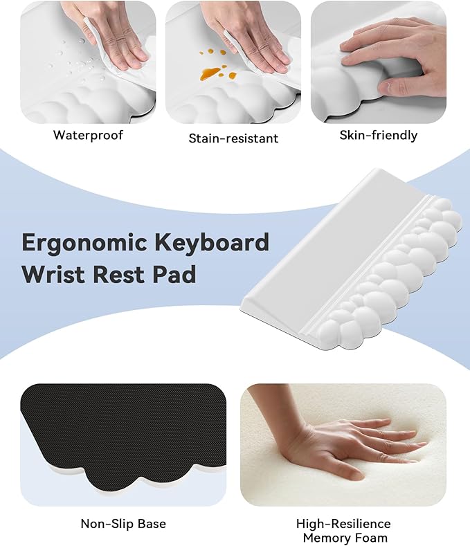 Cloud Wrist Rest for Keyboard and Mouse for Desktop PU Leather Cloud Computer Keyboard Stand with Mouse Pad Key Board Wrist Support Riser Angle Adjustable Arm Rest(White)