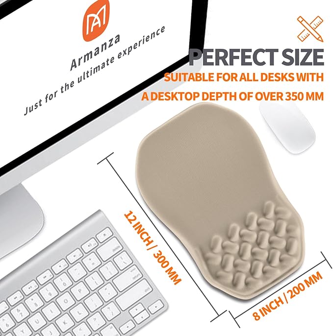 Ergonomic Slope Mouse Pad Wrist Support Wrist Rest Mousepad for Carpal Tunnel Pain Relief with Massage Bulge and Slow Rebound Memory Foam (12x8 inch Apricot)