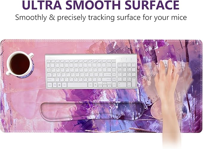 DINKY Keyboard Mouse Pad Set Large Gaming Mousepad + Memory Foam Ergonomic Keyboard Wrist Rest Support Easy Typing Pain Relief 4Pcs (35.4 x 15.8) Extended Desk Mat-Abstract