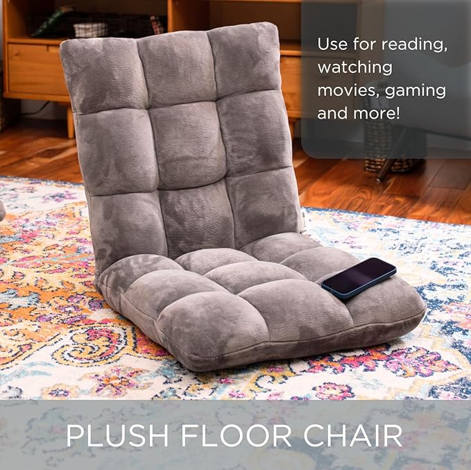 BIRDROCK HOME Adjustable Memory Foam Floor Chair - Ideal for Gaming Reading Meditation - Comfortable and Versatile - Suitable for Kids and Teenagers - Comfy Foldable Floor Seat - Grey