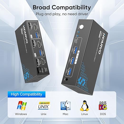 HDMI DisplayPort KVM Switch 2 Monitors 2 Computers 8K@60Hz Dual Monitor KVM Switcher with HDMI 2.1 &amp DisplayPort 1.4 USB 3.0 Hub HDCP 2.3 Compliant with Controller &amp 2 USB Cables -7240PH2
