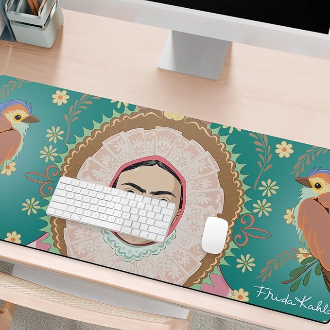 Head Case Designs Officially Licensed Frida Kahlo Oval Frame Birds Floral Art 37.4 x 15.75 x 0.16 inches (900 x 400 mm) - XL Gaming Office Desk PC Keyboard Mouse Mat Pad