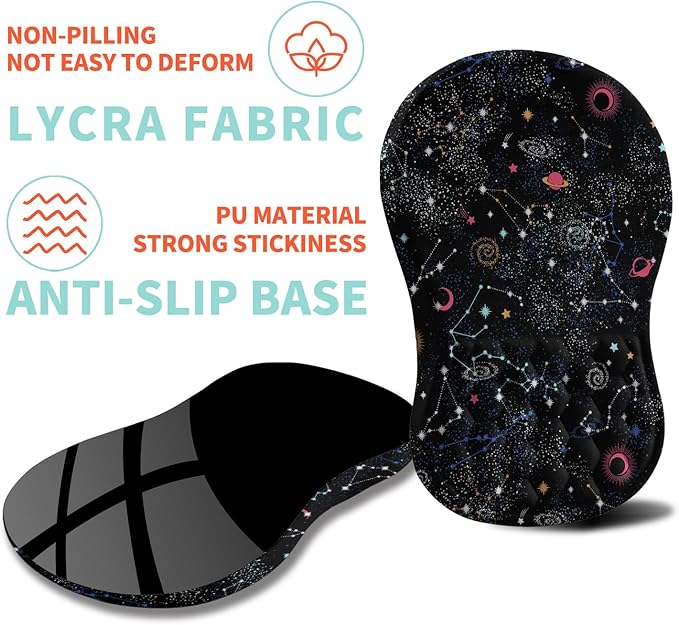 Ergonomic Mouse Pad Wrist Support with Memory Foam Massage Bulge Carpal Tunnel Pain Relief Mousepad Wrist Rest for Mouse(12x8 inch Galaxy)