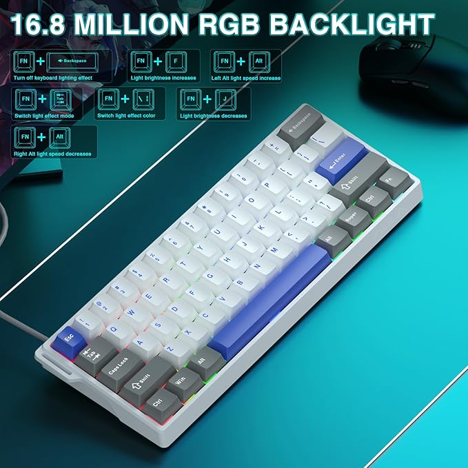AULA WIN60 HE MAX - 60% Mechanical Gaming Keyboard Wired Hall Effect Magnetic Switches Hot Swappable Adjustable Actuation Rapid Trigger Mode 8000 Hz Polling Rate 60 Percent Keyboard Compact Design
