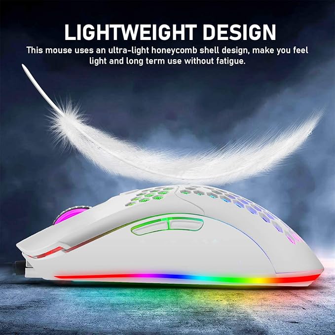 LexonElec K2 Mechanical Gaming KeyboardBlue Switch Mini 82 Keys Wired Rainbow LED Backlit KeyboardLightweight Gaming Mouse DPI Honeycomb Optical for MAC PC Gamers(White)