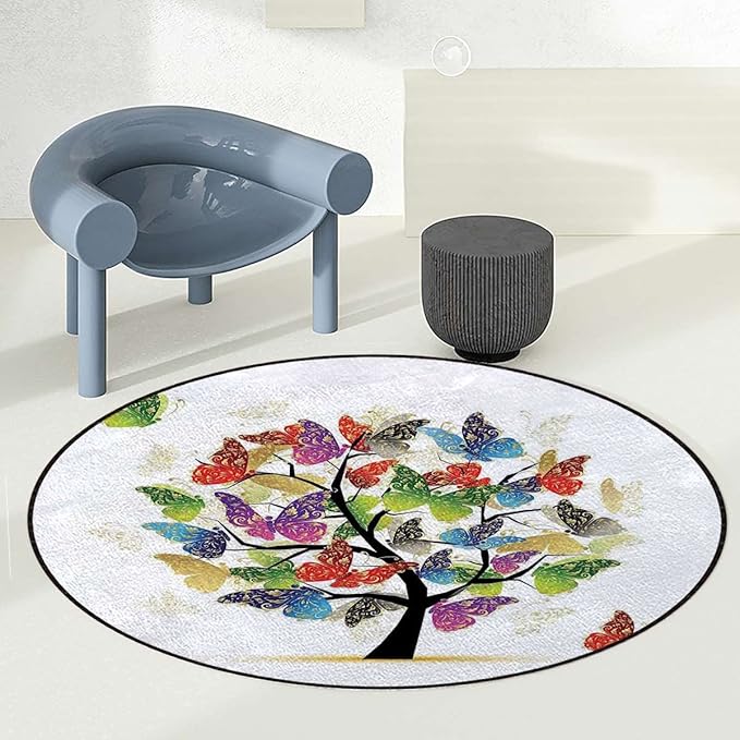 MultiRound mat Office Chair Mat Shaded Animals Tree Colored Wings Flying Hardwood Floor Protection mat for Office and Home Computer Chairs Tree of Life Diameter 60 in