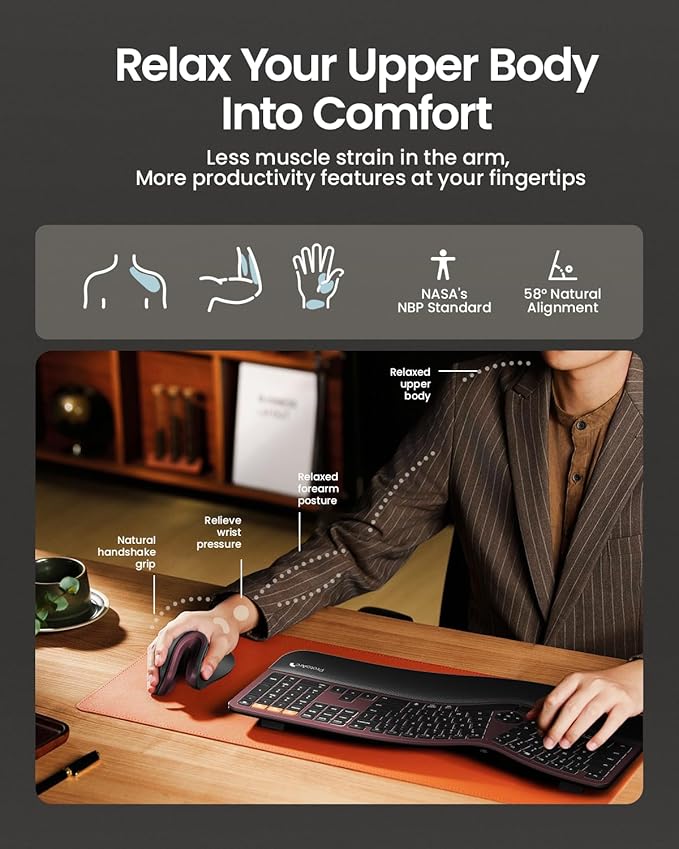 ProtoArc Ergonomic Mouse EM11 NL Bluetooth Rechargeable Wireless Vertical Mouse 3 Multi-Device Connectivity for Computer/PC/Laptop 2.4GHz USB-A Optical Mice for Windows Mac OS Wine Red